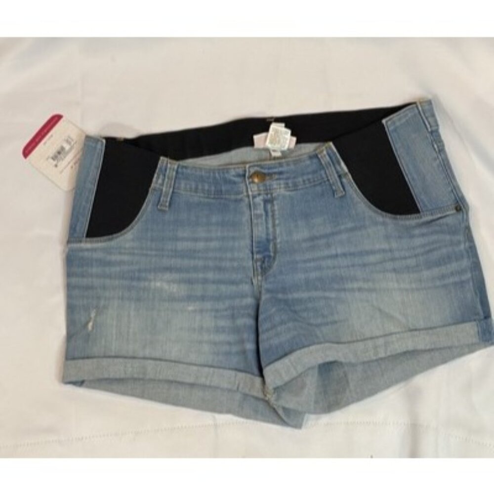 ISABEL MATERNITY Size 14 Midi Maternity Blue Jean Shorts Side Panel Denim *T1